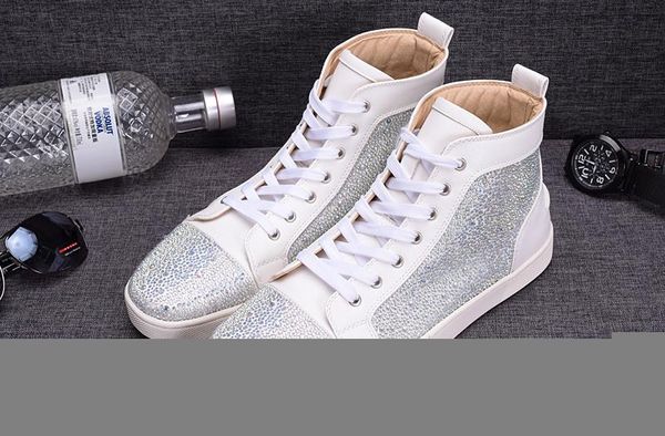 

fashion white rhinetone design crystal genuine leather for men women red bottom sneakers luxury causal leisure trainer footwear c16 cs01, Black