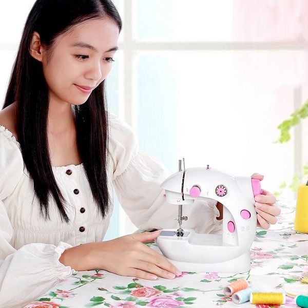 

dhl mini handheld pedal sewing machines dual speed double thread multifunction electric tread rewind sewing machine fy7043, Black