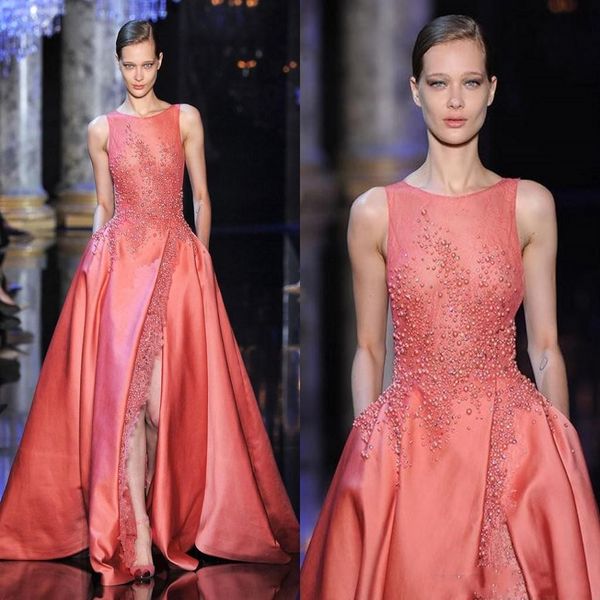 

Elie Saab Вечерние платья Jewel с разрезной застежкой-молнией сзади и разрезом Линии Жемчуг Коралловое платье выпускного вечера Red Carpet Платье знаменитости