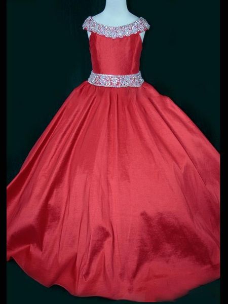 

pretty pink purple red taffeta beads flower girl dresses princess dresses girl' pageant dresses custom made size, White;red