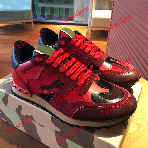 

new shoes[original box] fashion stud camouflage sneakers shoes footwear men women flats luxury designer rockrunner trainers casual shoes, Black