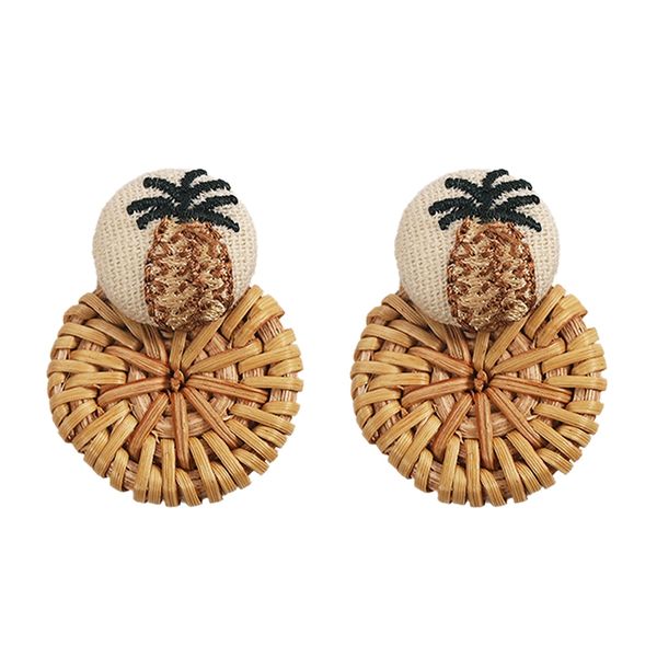 

handmade pineapple drop earrings for women wooden straw weave rattan earrings big ball wedding trendy dangle jewelry, Silver