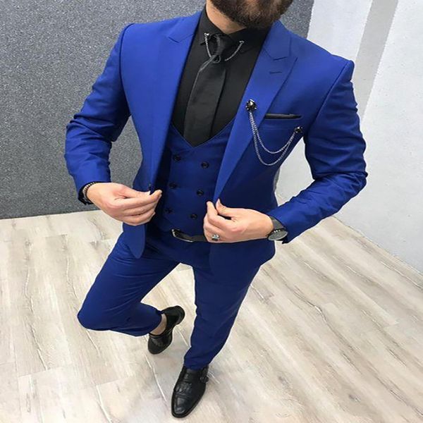 

lastest 3 pieces royal blue men suits peaked lapel custom made wedding tuxedos slim fit male suits (jacket + pants + vest, White;black