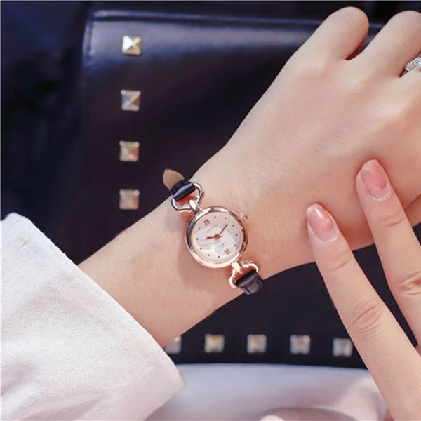 

women girl simple quartz wrist watch pu leather strap mini thin dial watches ts95, Slivery;brown