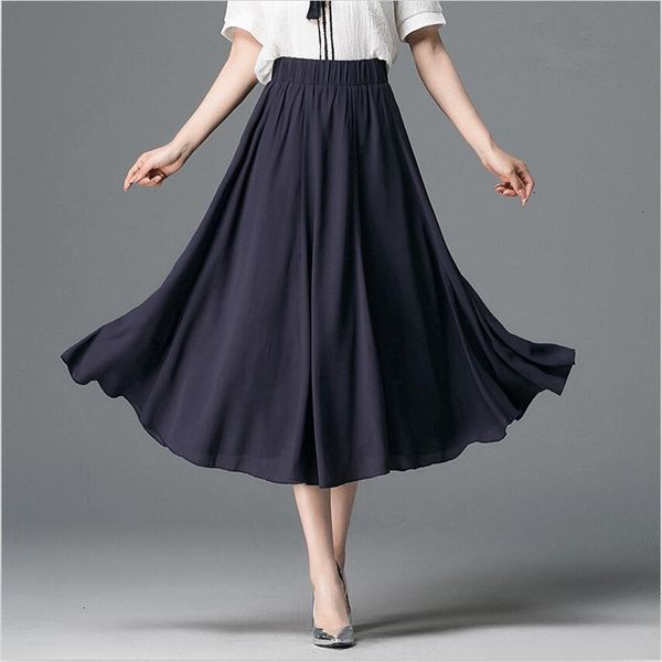 

designer women skirts elegant women elastic high waist chiffon skirt casual loose solid skirts 7color 2019 summer vestido large size 7xl, Black