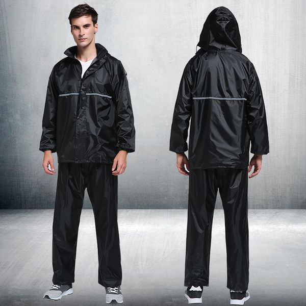 

men women 2 piece set raincoat impermeable rain coat jacket pants suit outdoor camping climbing motorcycle poncho gdd99, Tan;black