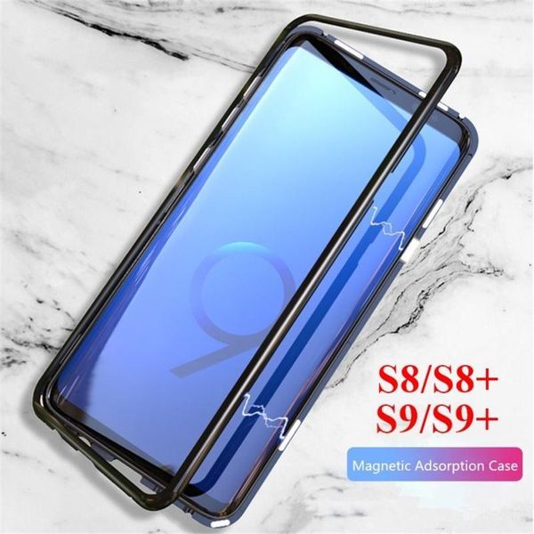 

magnetic adsorption flip case for samsung galaxy s9 s10 plus note9 8 s10e tempered glass back metal bumper case for iphone xsmax xr x