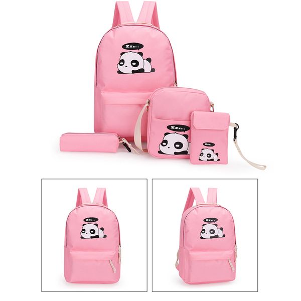 

2019 new feminine large capacity canvas shoulder schoolbags backpack 4pcs/set women cute panda print backpacks girls mochila