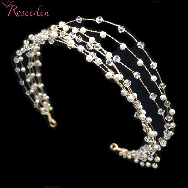 

romantic pearl wedding hairbands headband bridal tiaras elegant wedding hair accessories handmade hair vine re3289, Golden;white