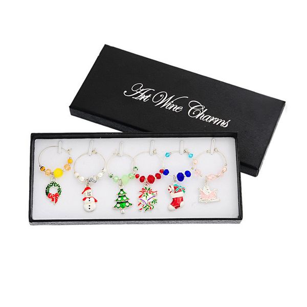 

hoomall 6pcs/box mixed wine charms christmas decorations for home table wedding champagne tree snowman pendant new year party