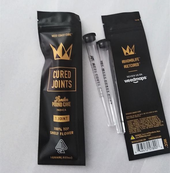 

west coast cure joints 1 joint pre roll tube with zipper mylar bag packaging clear cone prerolling tube