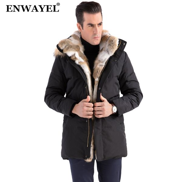 

enwayel new 2017 winter duck down jacket men down coat parkas male jacket thickened warm fur collar raccoon fur hooded, Black