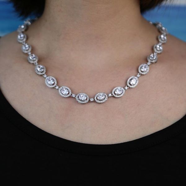 

2020 pastel rainbow colorful oval cz beads link chain 5a cubic zirconia iced out bling tennis necklace for women 16" 18"necklace, Golden;silver