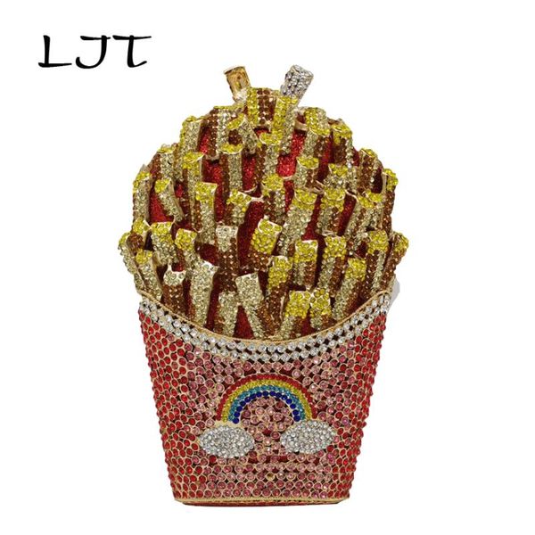 

ljt french fries chips clutch women crystal evening bag diamond wedding handbag bridal purse
