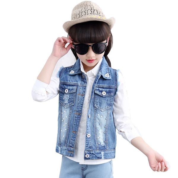 

girls denim vest 4-13y kids cowboy vest waistcoat sleeveless jean jackets children outerwear dq767, Blue