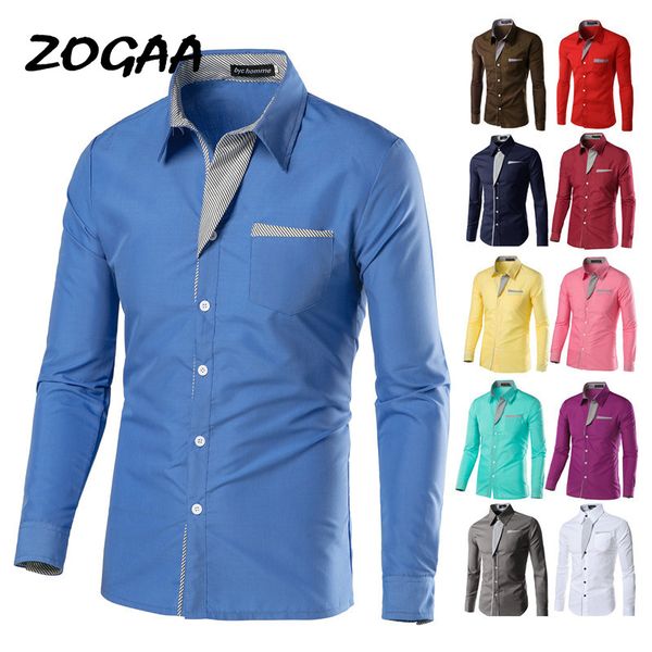 

zogaa 2020 new men's shirt men's casual shirt business slim solid color new arrival multi color optional, White;black