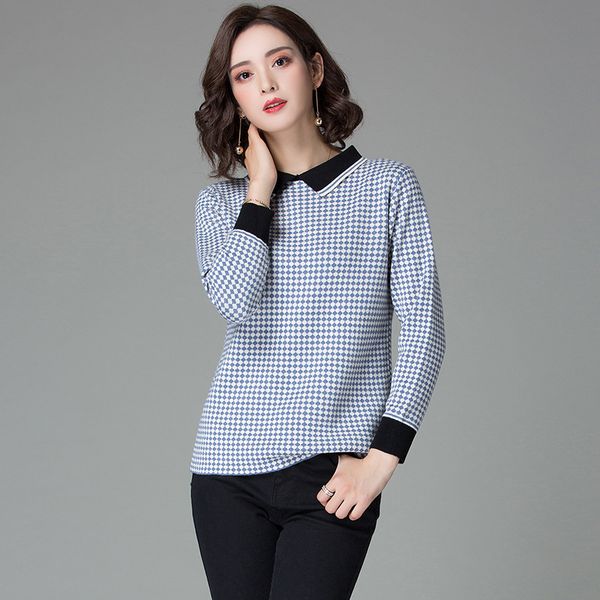 

jingrui 2019 autumn and winter new style large size women's clothing korean version lattice high grade bottoming sweater, White;black