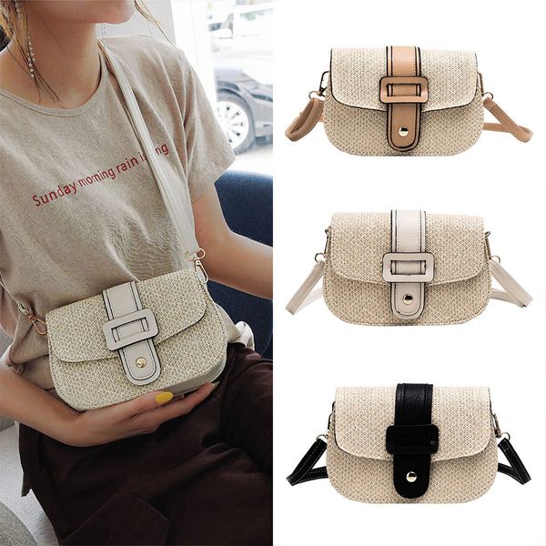 

women shoulder bags beach color matching woven crossbody bags burlap square bag multifunction messenger bag bolso mujer