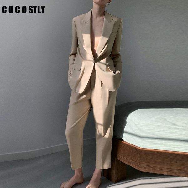 

2020 autumn 2 piece set women suits single button office lady blazer jacket +zipper pants suit female trousers blazer set, White;black