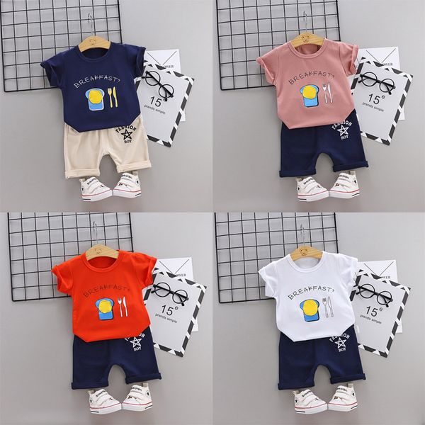 

2019 тенденция стиль лето хлопок круглый воротник нож и вилка шаблон с коротким рукавом и шорты две части для мальчиков и девочек, White