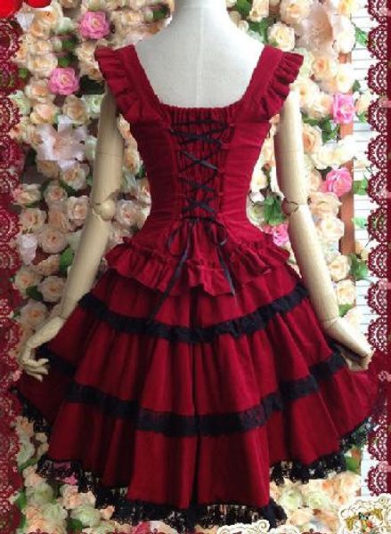 

elegant cut woman ladies cosplay lolita red dress, Black;red
