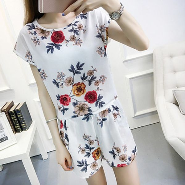 

mr.nut chiffon suit female summer short-sleeved fashion casual two-piece round neck jacket wide-leg shorts two-piece suit, White