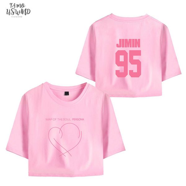 

korean kpop j hope suga jin print map of the soul persona print crop womens t shirts girls short sleeve sexy, White