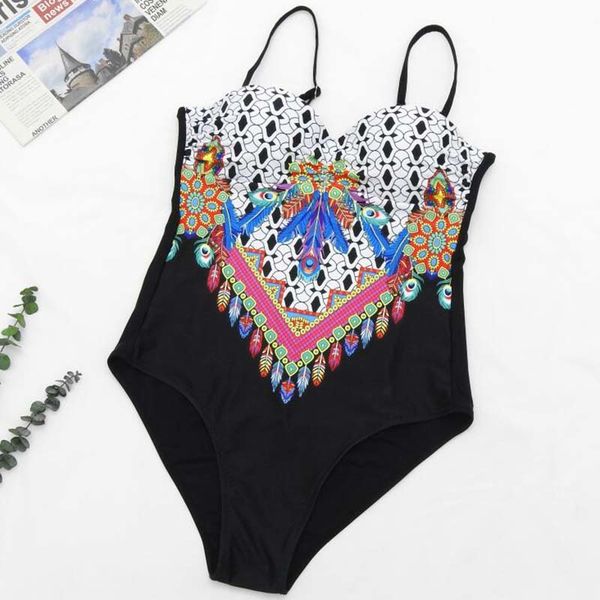 

2020 print one-piece large swimsuits closed plus size swimwear push up body swimming bathing suit women for pool beachwear, White;black