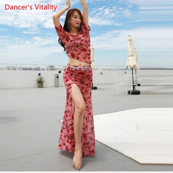 

new women's belly dance oriental dance costume preformance new 2pcs show wear long skirt red, Black;red