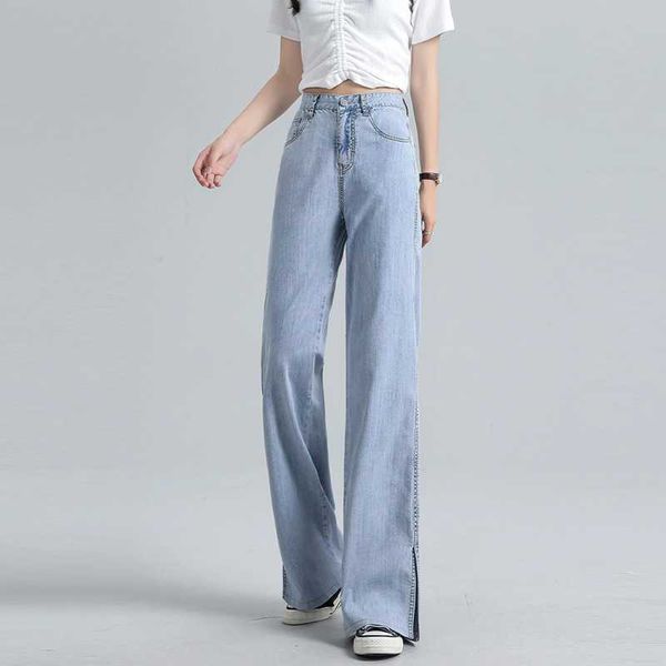 

2020 new summer fall loose high waist wide leg jeans for women stretch vintage full-length loose casual women's pants trousers, Blue
