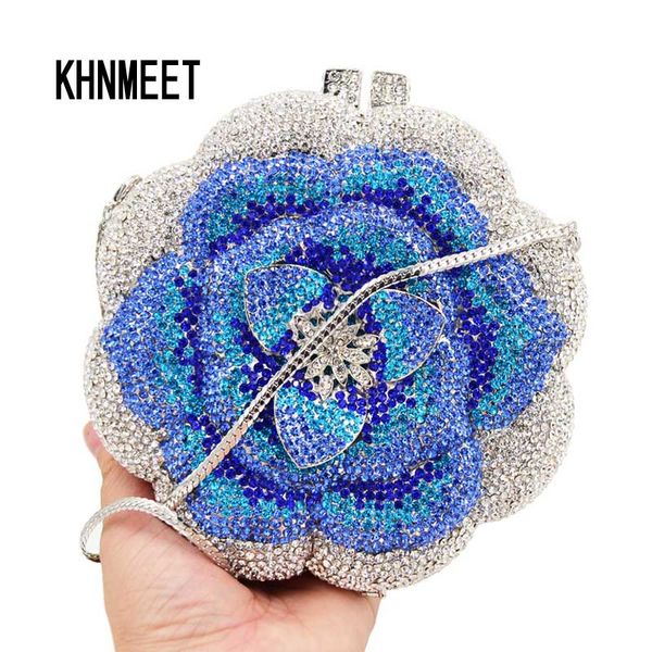 

designer flower blue crystal evening bag women party purse customized clutch bags chain mini female handbags day clutches sc603
