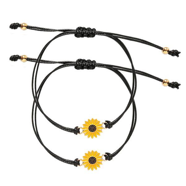 

2pc sunflower bracelet friendship jewelry gift adjustable woven bracelet boho bridesmaid birthday gift, Golden;silver