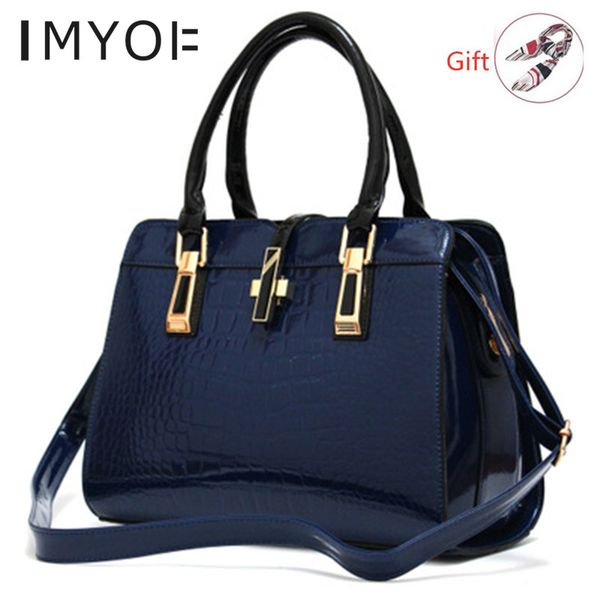 

imyok новая мода сумочка big bag женская крокодил pattern сумка плеча яркая кожаная сумка bolsos mujer de marca famosa 2020