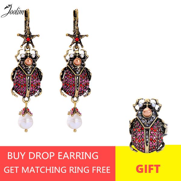 

joolim pink pearl beetle drop earring retro statement earring seller jewelry wholesale buy one get one free, Silver