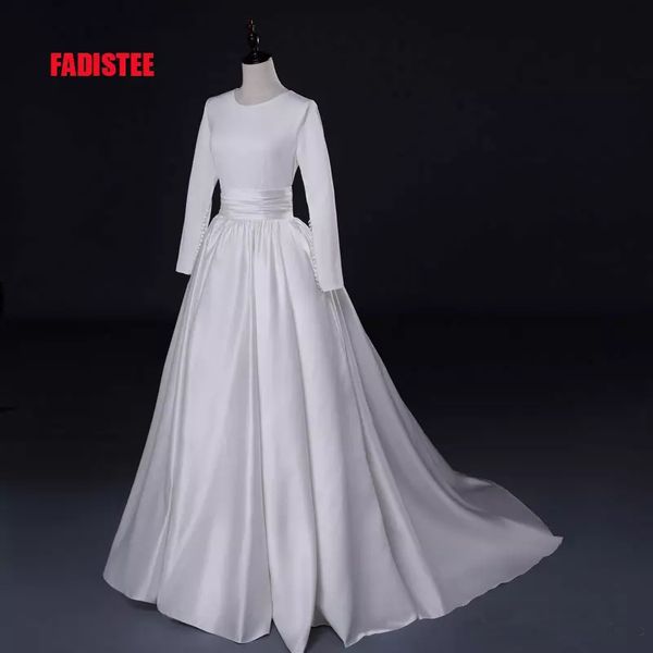 

New arrival 2019 Wedding Dresses Country Lace O-Neck A-line long sleeves stretch spandex Garden Novia Bridal Gowns Vestidos De Novia Cheap
