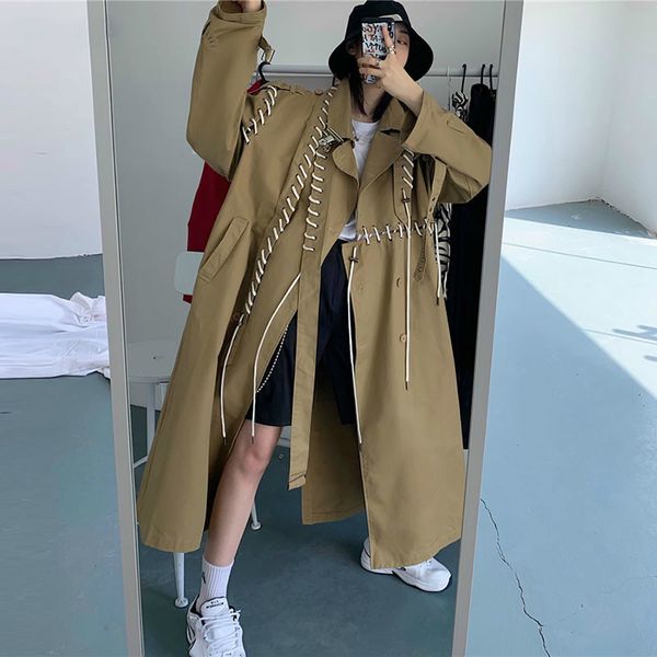 

tvvovvin patchwork slim drawshring trench long women elegant fashion coat clothes 2019 personality pocket autumn new d167, Tan;black