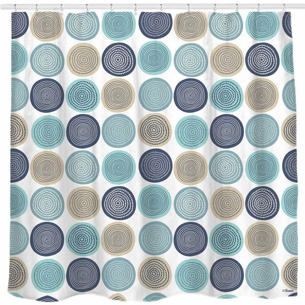 Tree Rings Woody Artistic Fabric Shower Curtain Nature Pale Blue
