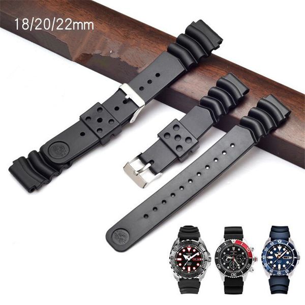 

new silicone rubber watchband convex mouth black strap pin buckle 18 20 22mm for kinetic ska293j2 ska291j1 skx007 watch, Black;brown