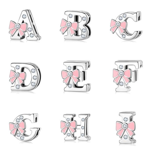 

new 925 sterling silver bow alphabet shiny cz letter a-z fine clip beads fit original reflecxion charms bracelets jewelry making