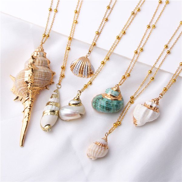 

natural conch shells necklace for women 2019 bohemian golden chains necklace jewelry wholesale simple seashell summer, Silver