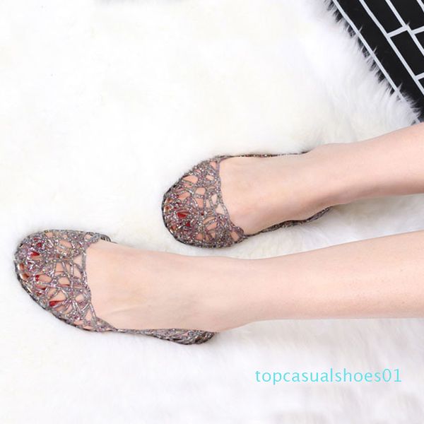 

summer women's sandals jelly hollow out casual shoes female mesh flats crystal bling fashion breathable comfortable ladies shoes t01, Black