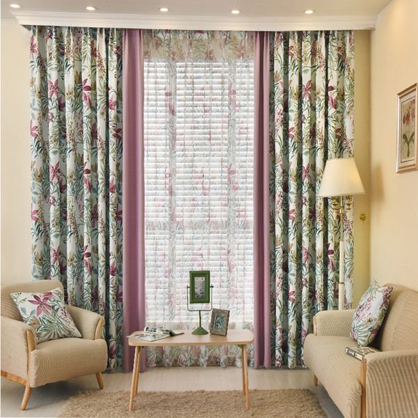 2019 Nordic Style Floral Printed Curtains For Bedroom Kitchen Purple Cloth Patchwork Fresh Window Floral Fabric Sheer Curtain Window Decoration From