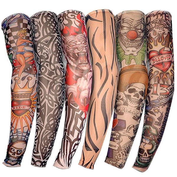 

hobbylane 6pc cycling sports tattoo sleeves uv cool arm sleeves cycling running arm warmer sport elastic oversleeve warmers, Black