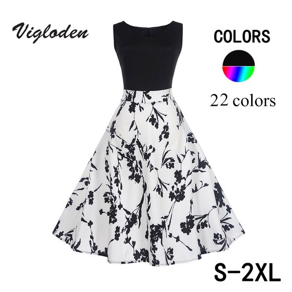 

summer womens dresses 2018 casual floral retro vintage 50s 60s robe rockabilly swing pinup vestidos valentines day 22 color, White;black