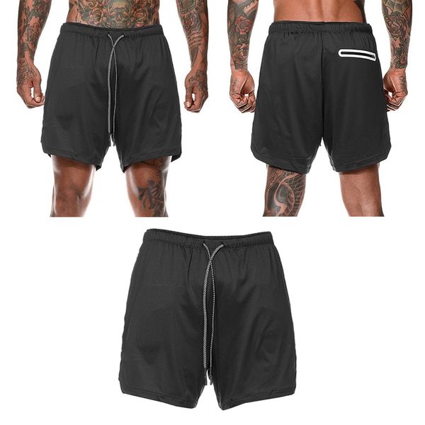 

2 in 1 men running shorts built in base layer short pants pocket, White;black