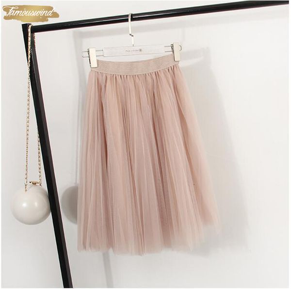 

tulle e7933 skirts womens winter tulle skirt elastic high waist pleated midi skirt three layers autumn, Black
