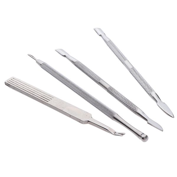

4pcs cuticle and nail care set - stainless steel cuticle pusher with spoon shaped nail cuticle cleaner