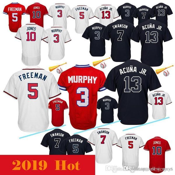 

5 freddie an jersey 3 dale murphy 44 hank aaron 10 chipper jones baseball jersey men 2019, Blue;black