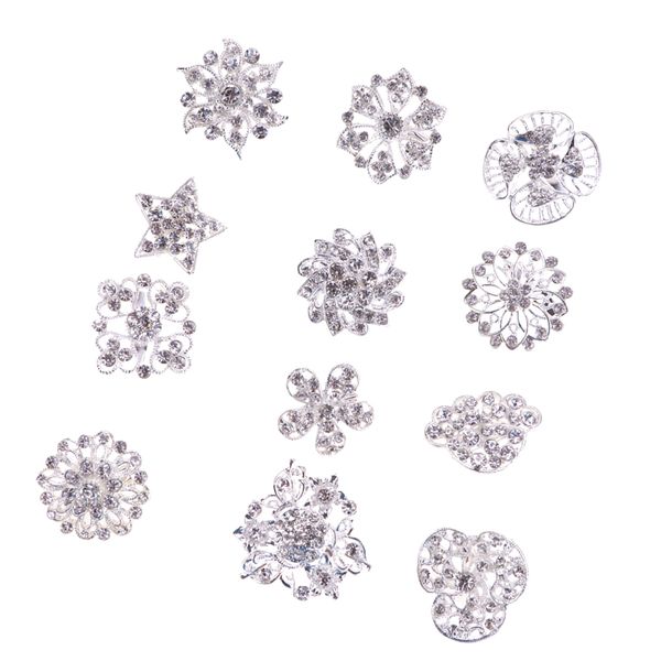 

12pcs/lot mixed crystal diamante brooch pins wedding bridal bouquet jewelry, Gray