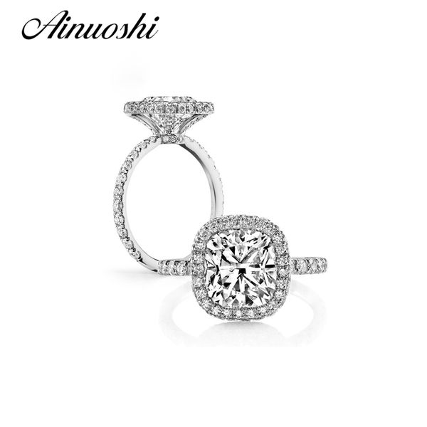 

ainuoshi luxury 925 sterling silver 4 карат подушка cut halo кольцо свадебный обручальные женщины aneis feminino anniversary rings y200106, Slivery;golden